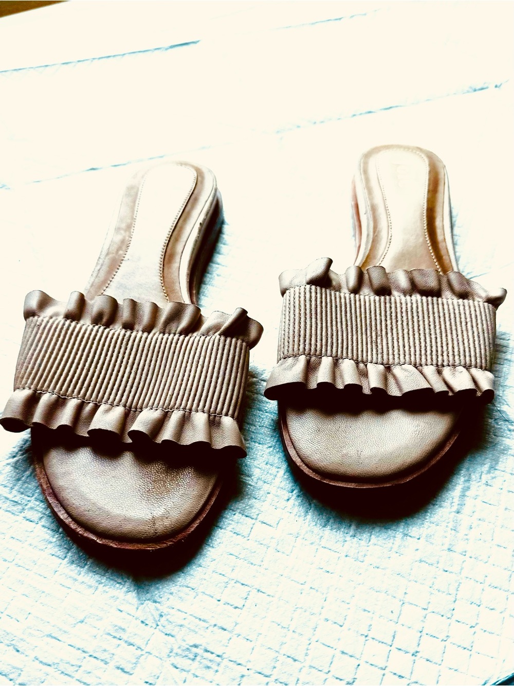 Joie pink/Taupe Ruffle Slide Mules